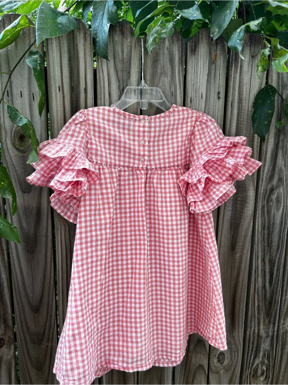 Velveteen Pink Gingham Ruffle-Sleeve Casual Dress